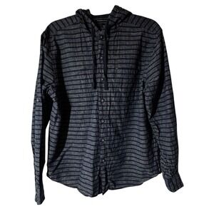 Bruno Hoodie‎ Mens Small Blue Striped Washable Linen Long Sleeve Drawstring